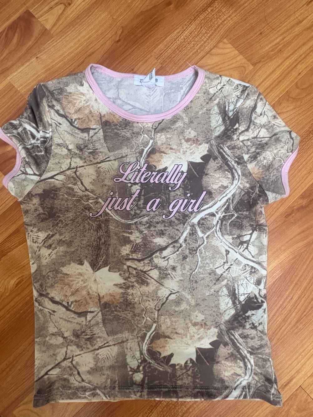 Girls' 'Literally Just a Girl' Camo Tee with Pink Trim